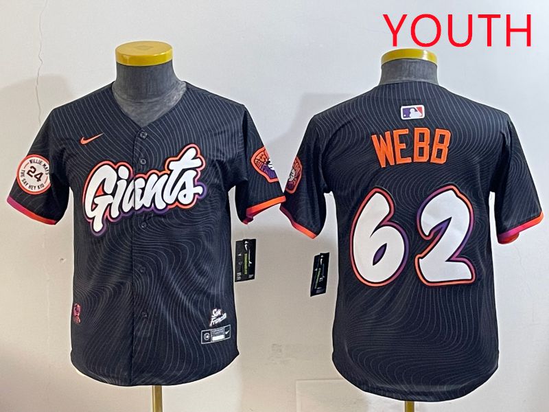 Youth San Francisco Giants 62 Webb Black Joint Name 2025 Nike MLB Jersey style 9